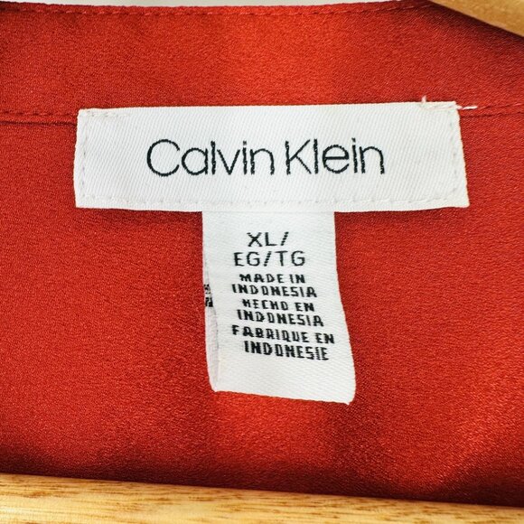 Calvin Klein Red Orange Modern Essential Notch Neck Button Down Long Sleeve Shir - Picture 10 of 12
